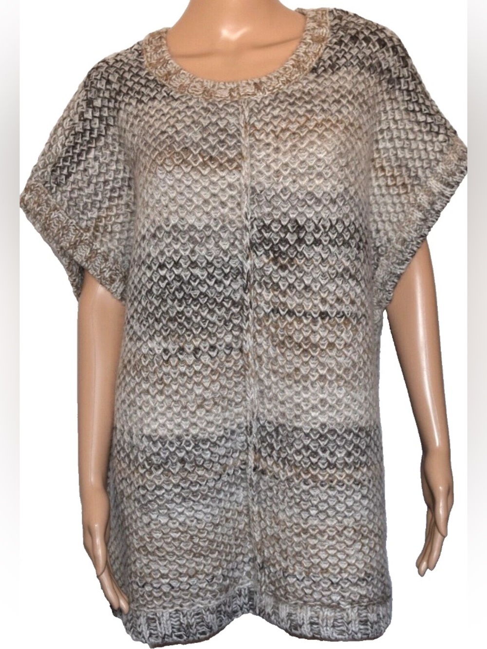 Pure J. Jill Wool And Mohair blend Brown Beige short sleeve poncho sweater XL